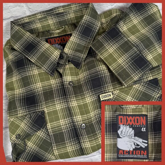 Dixxon Flannel Action Mens 4XL Shirt D-Tech Green Plaid Long Sleeve Snaps - Picture 1 of 12